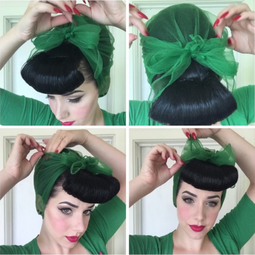Kelly Green Pinup Nylon chiffon head scarf hair scarf rockabilly